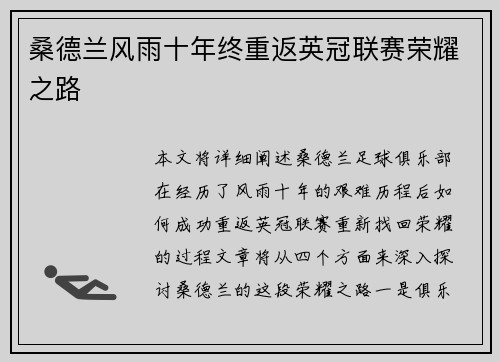 桑德兰风雨十年终重返英冠联赛荣耀之路