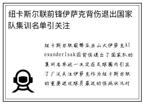纽卡斯尔联前锋伊萨克背伤退出国家队集训名单引关注